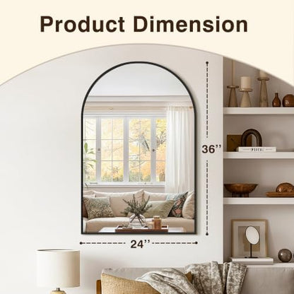 Arched Bathroom Vanity Mirror for Over Sink, 36”x24”, Black