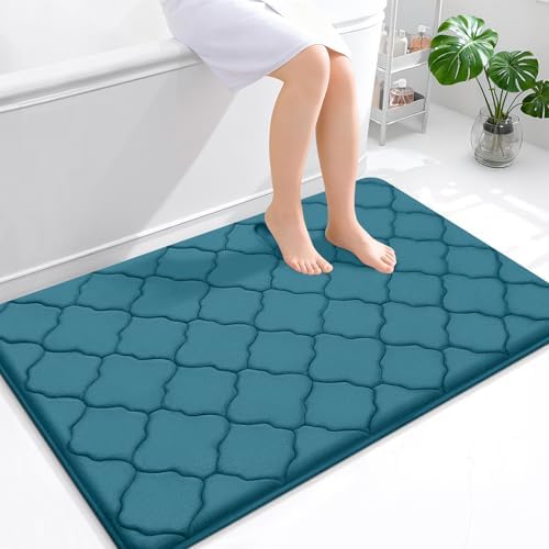 OLANLY Memory Foam Bath Mat Rug 47x32, Soft Bathroom Rugs, Peacock Blue