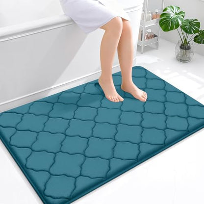 OLANLY Memory Foam Bath Mat Rug 47x32, Soft Bathroom Rugs, Peacock Blue
