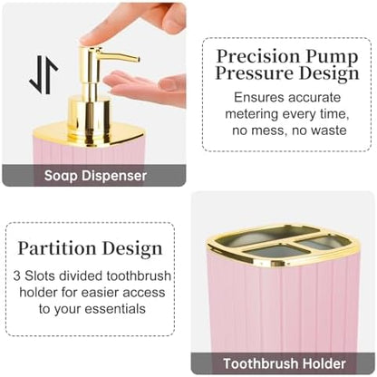 6PCS Bathroom Accessories Set, Pink Bathroom Set for Boho Decor