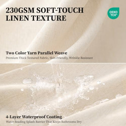 BTTN 60x72 Linen Textured Waterproof Fabric Shower Curtain, Beige/Cream
