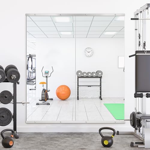 Home Gym Mirror for Wall, 56x28x2PCS Frameless Full Length Mirror, Silver