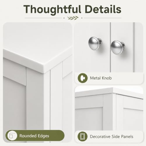 Nuturelly Bathroom Floor Storage Cabinet, 4 Doors, Anti-Tip, White