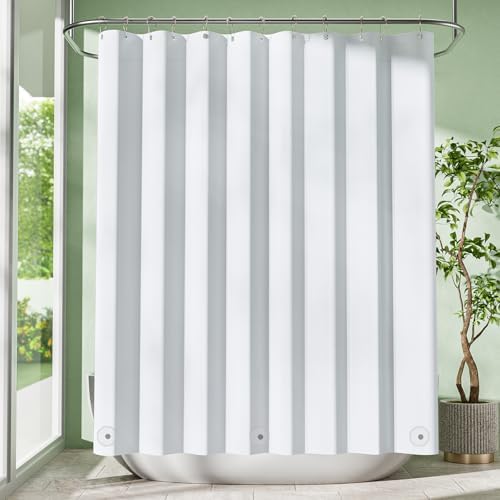 Amazer White Shower Curtain Liner with Magnets, 72x78 Plastic Shower Liner PEVA Waterproof Medium Weight Inside Shower Curtains Liner for Bathroom with Rustproof Grommet