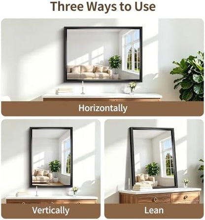 Bathroom Mirror, 42 x 30 Inch Brushed Black Rectangle Mirror, 0.6" Thickened Deep Frame Vanity Mirrors for Bathroom Sink, Shatterproof Tempered Glass, Antirust, Horizontally or Vertically
