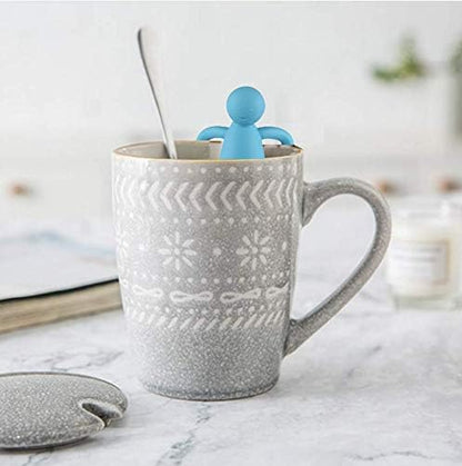 Leden Tea Infuser Cute Tea Strainer for Loose Tea Fine Mesh Stainless Steel Tea Ball Steeper & Diffuser with Silicone Lid for Tea Cup & Mug, with Cleaning Brush Blue
