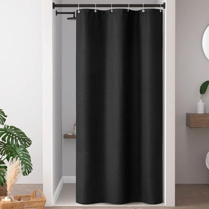 Madison Park Arbor Waffle Stall Shower Curtain, 36 x 72, Black Solid