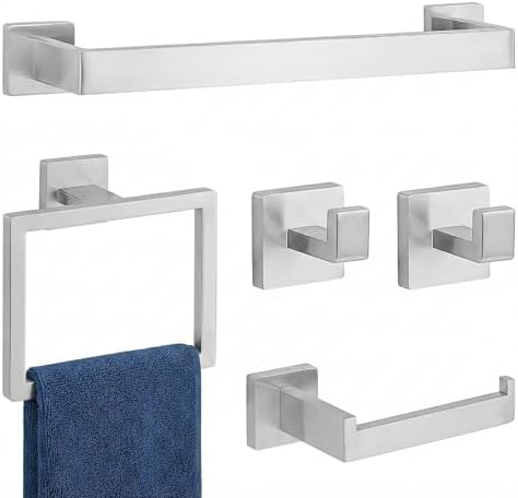 5 Piece Bathroom Towel Bar Set - SUS304 Stainless Steel Brushed Nickel Bath Towel Holder, 16 Inch Towel Racks for Bathroom Wall Mounted, Bathroom Hardware Accessories Set