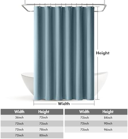 MIULEE 72 x 84 Extra Long Linen Shower Curtain Moonlight Blue 12 Metal Hook