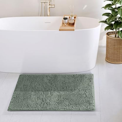 Hearth & Harbor Bathroom Rugs, Chenille Bath Mat - Machine Washable Bath Mats for Bathroom Non-Slip Backing Rubber, Quick Dry Bathroom Mat, 20 x 32 - Ice Green