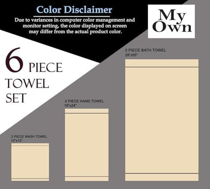 MyOwn Premium Cotton 6 Pack Towel Set for Bathroom, Contains 2 Bath Towels 28x55 inch, 2 Hand Towels 16x24 inch & 2 Wash Coths 12x12 inch, Ideal Everyday use, Compact & Lightweight - White