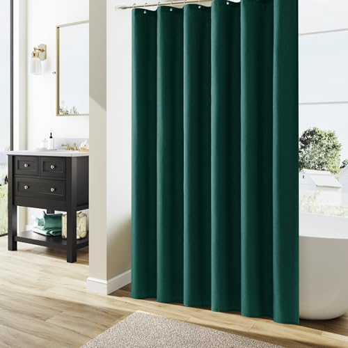 Naturoom Linen Shower Curtain 72 Inch Long for Bathroom Dark Green 1 Panel