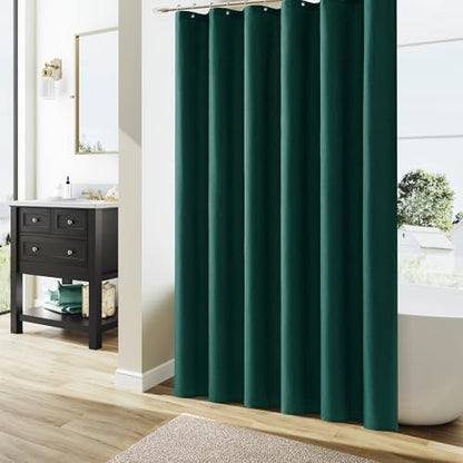 Naturoom Linen Shower Curtain 80 Inch Long for Bathroom Dark Green 1 Panel