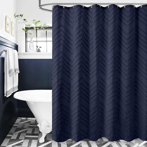 Navy Boho Fabric Shower Curtain 72 x 84 Inches