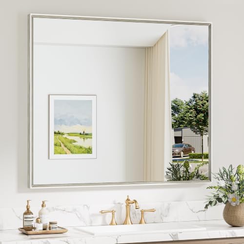 Keonjinn 42 x 36 Inch Brushed Nickel Bathroom Mirrors for Over Sink