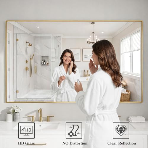 Koonmi Gold Mirrors for Wall, 36x60 Inch Bathroom Mirror, Rectangular Wall Mirror for Living Room Bedroom Bathroom, Hangs Horizontally or Vertically