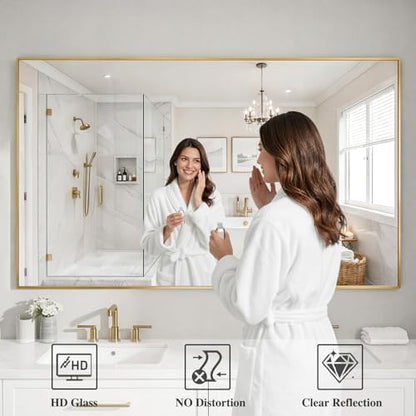 Koonmi Gold Mirrors for Wall, 36x60 Inch Bathroom Mirror, Rectangular Wall Mirror for Living Room Bedroom Bathroom, Hangs Horizontally or Vertically