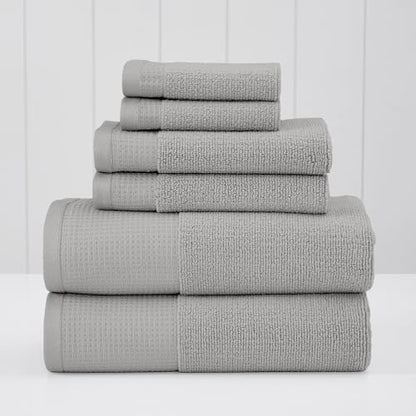Modern Threads Waffle-Rib 6-Piece Towel Set – Premium Cotton Bath Towels, Ultra-Absorbent & Soft, Elegant Waffle Texture for Bathroom & Spa, Oyster