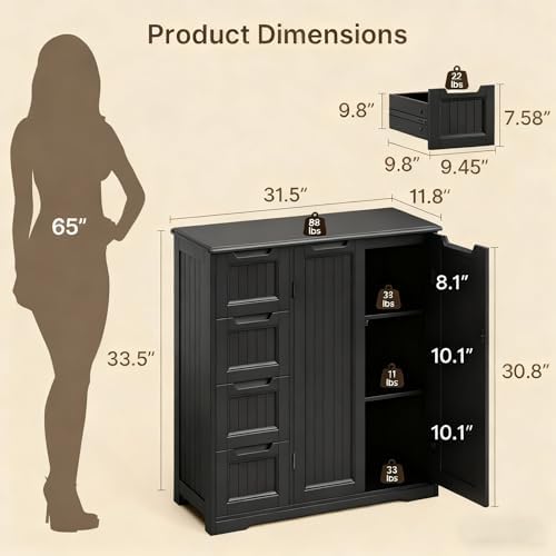 Gizoon Wooden Bathroom Floor Cabinet, Side Storage Organizer Cabinet