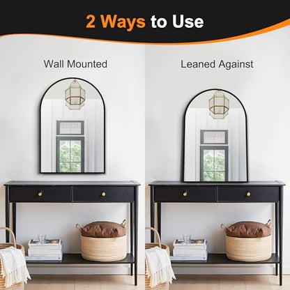 Delma Arched Bathroom Mirror, 24"x36", Black