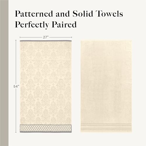 Modern Threads 6 Piece Bath Towel Set – Bathroom Towel Set with 2 Bath Towels, 2 Hand Towels & 2 Washcloths – 100% Cotton, Soft & Absorbent – Diamond Border (Ivory Cream)