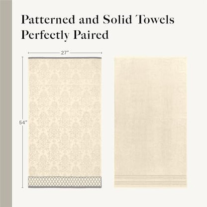 Modern Threads 6 Piece Bath Towel Set – Bathroom Towel Set with 2 Bath Towels, 2 Hand Towels & 2 Washcloths – 100% Cotton, Soft & Absorbent – Diamond Border (Ivory Cream)