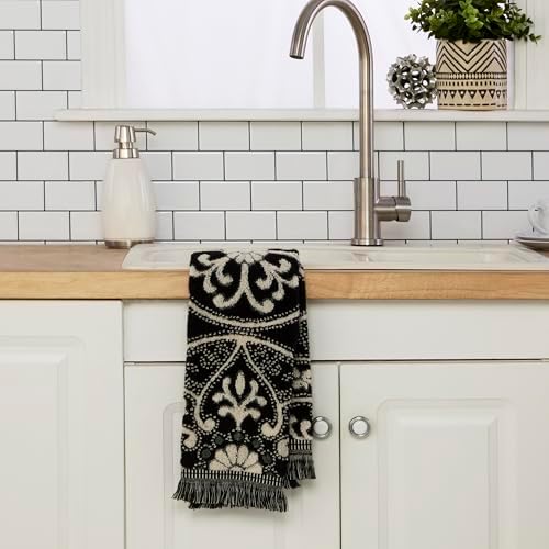 SKL Home Amherst Medallion Hand Towel Set-2pc, Premium 100% Cotton, Black