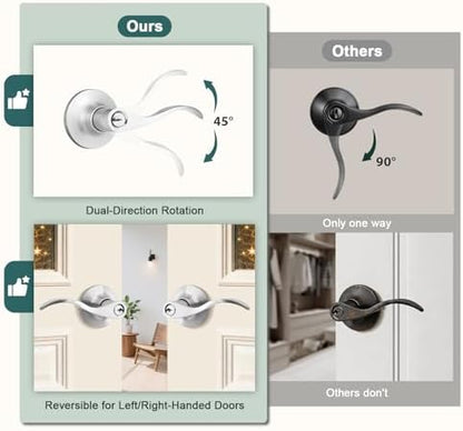 GOBEKOR Entry Door Handles with Lock and Same Keys, Brushed Nickel Keyed Aliked Entry Door Lock Sets for Exterior & Interior Doors, Reversible Door Levers for Bedroom Bathroom, 3 Pack
