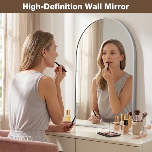 22"x30" Brushed Nickel Arched Vanity Bathroom Mirror, Set of 2