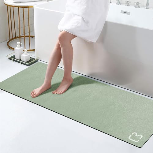 sage Green Long Stone Bath Mats for Bathroom Large Bathroom Rugs,15.7"x47"