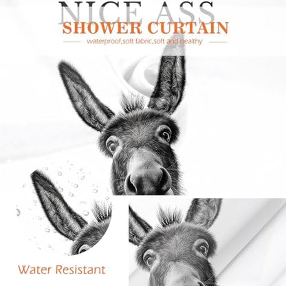 Funny Donkey Nice Ass Shower Curtain Gag Gift Farmhouse Decor Animal Black and White Novelty Sarcastic Rustic Bathroom Bath Decor Bathtub Curtain Fabric Shower Curtain Set with 12 Hooks, 72"x72"