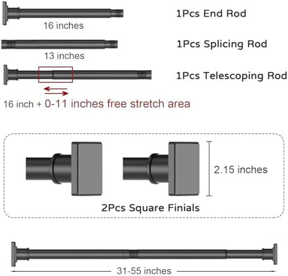 UIOSANRT Tension Shower Curtain Rod 31-55 Inches Non-Slip Shower Rod Tension Mounted No Drill Black Shower Curtain Rods Spring Tension Rod Adjustable Tension Curtain Rod for Windows Bathroom
