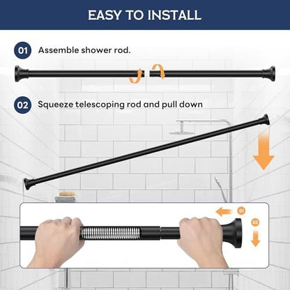 STARLATTA Adjustable Shower Curtain Rod 31-104 Inch, Never Rust Stainless Steel Black Tension Rod, 1" Heavy Duty No-Drill for Bathroom, Kitchen & Closet