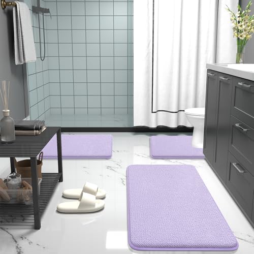 OLANLY Memory Foam Bathroom Runner Rugs 47x20, Absorbent Long Mat, Lavender