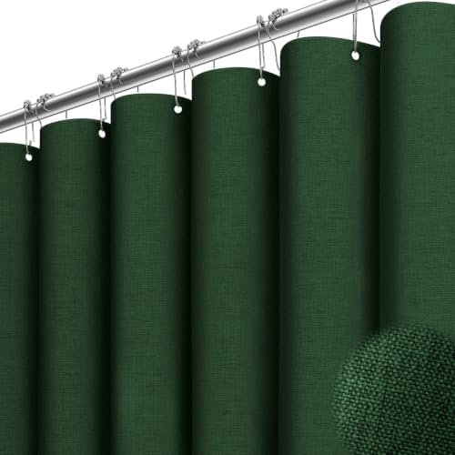 BTTN 108x72 Linen Textured Waterproof Cloth Shower Curtain, Emerald Green