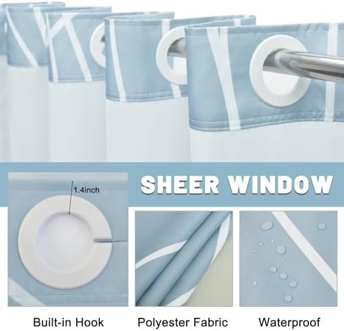 LXBNI Light Blue No Hook Shower Curtain with Liner, 71 x 74 Inch