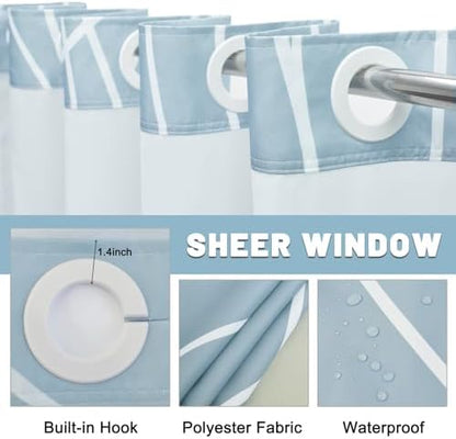 LXBNI Light Blue No Hook Shower Curtain with Liner, 71 x 74 Inch