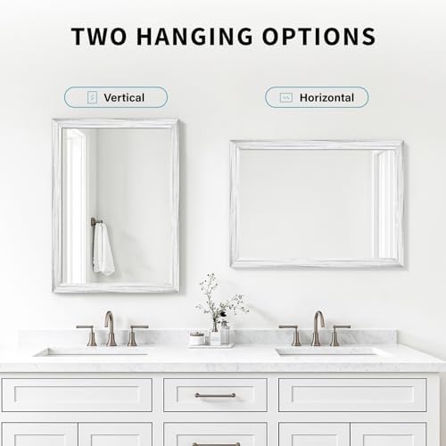 White Wood Effect Framed Wall Mirror, 24x32 Rectangle Mirror