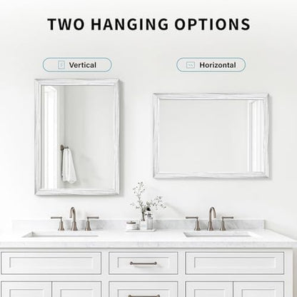 White Wood Effect Framed Wall Mirror, 24x32 Rectangle Mirror