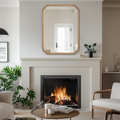 WallBeyond 28" x 40" Rounded Corner Arch Wall Mirror with Wood Frame for Entryway, Living Room or Bedroom Home Decor - Light Woodgrain [28 x 40 inches, Honey-Colored]