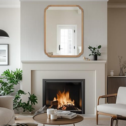 WallBeyond 28" x 40" Rounded Corner Arch Wall Mirror with Wood Frame for Entryway, Living Room or Bedroom Home Decor - Light Woodgrain [28 x 40 inches, Honey-Colored]