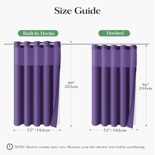 Dynamene Purple Hook Free Waffle Shower Curtain & Snap Fabric Liner,72x99