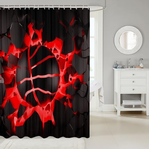 jejeloiu Basketball Bath Curtain Boys Girls 72"x84" Gaming Sports Shower Curtain for Kids Women Men Waterproof Red Ombre Bathroom Shower Curtain Set Gift for Basketball Lover