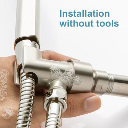 OFFO Shower Head Holder All Metal for Handheld Shower Head, Brushed Nickel Adjustable Shower Arm Mount with Solid Brass Pivot Ball, 1/2 in IPS Female Inlet and Male Outlet