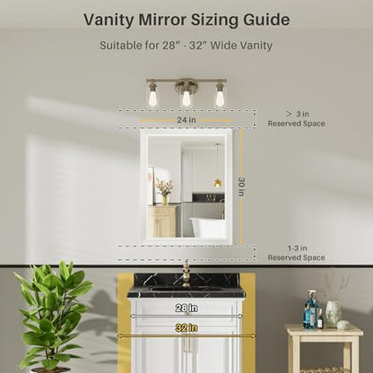 Briivue Bathroom Wall Mirror, White Metal Frame, 24x30 Inch