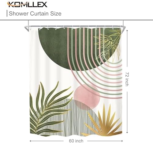 Mid Century Sage Green Pink Boho Abstract Bathroom Shower Curtain Set