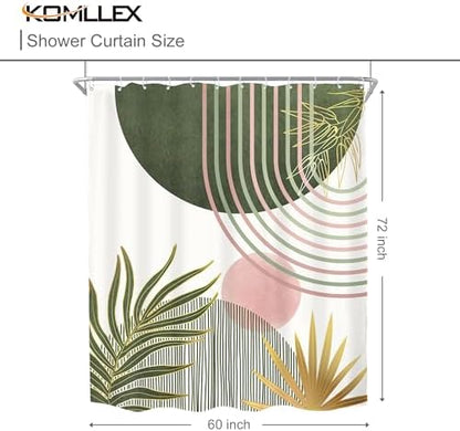 Mid Century Sage Green Pink Boho Abstract Bathroom Shower Curtain Set