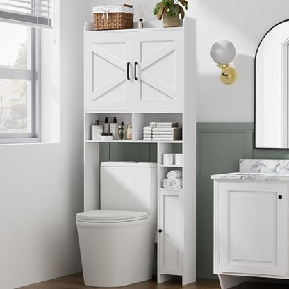 Homhedy Wooden Over The Toilet Storage Cabinet with Barn Door
