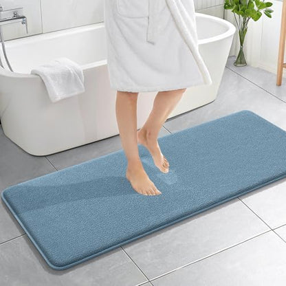 OLANLY Memory Foam Bathroom Runner Rug 59x20, Absorbent Long Mat, Airy Blue