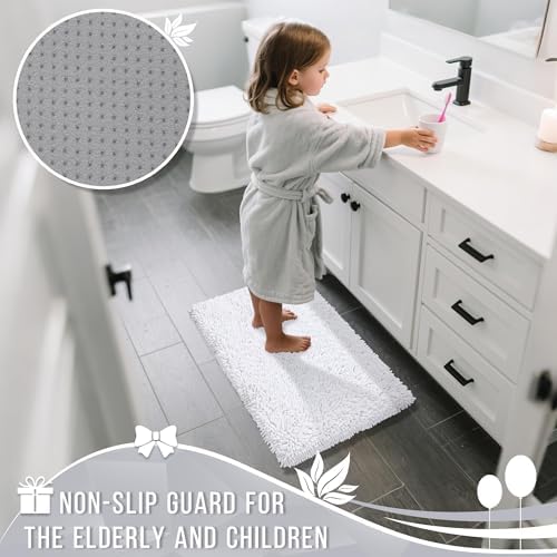 Yimobra Chenille Bathroom Rugs Non Slip, Extra Thick Soft Absorbent Bath Rug 31.5x20 Inch, Machine Washable Quick Dry Bath Mat for Bathroom Floor, Tub and Shower, Home Decor Accessories, White